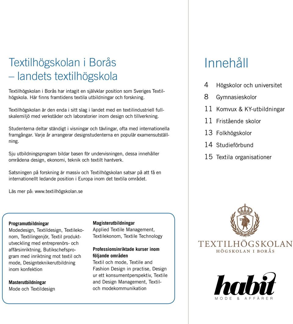 Studenterna deltar ständigt i visningar och tävlingar, ofta med internationella framgångar. Varje år arrangerar designstudenterna en populär examensutställning.