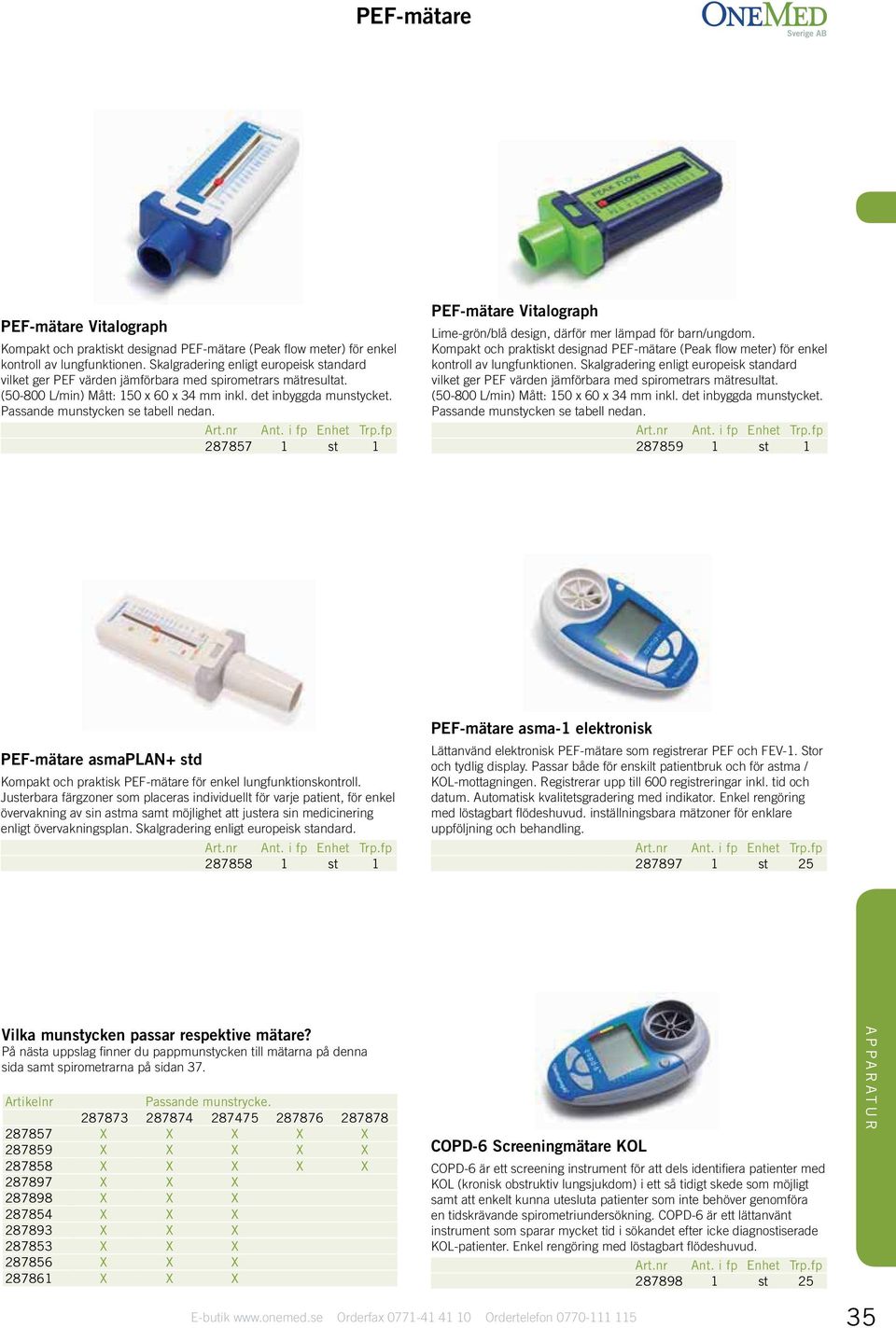Passande munstycken se tabell nedan. 287857 1 st 1 PEF-mätare Vitalograph Lime-grön/blå design, därför mer lämpad för barn/ungdom.