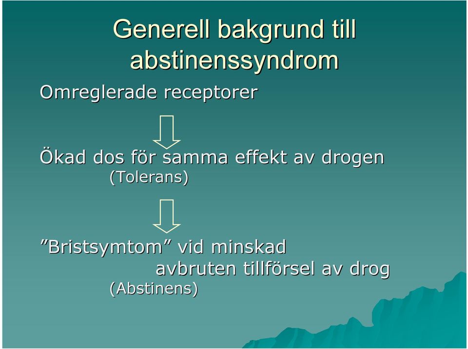 effekt av drogen (Tolerans) Bristsymtom vid