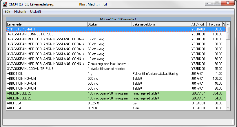 FUNKTION SIDA 3 (5) SIL Läkemedelsregister Formuläret CM34 innefattar ett samlat register över läkemedel och handelsvaror från SIL ( Svensk Informationsdatabas för Läkemedel).
