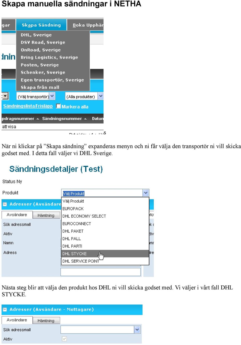 med. I detta fall väljer vi DHL Sverige.