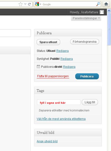 PDF-filer Om du skulle vilja ladda upp en pdf-fil, med t ex ett program, i brödtexten görs det däremot under infoga bild i sidans mitt. Tryck på ikonen för ladda upp/infoga över brödtexten.