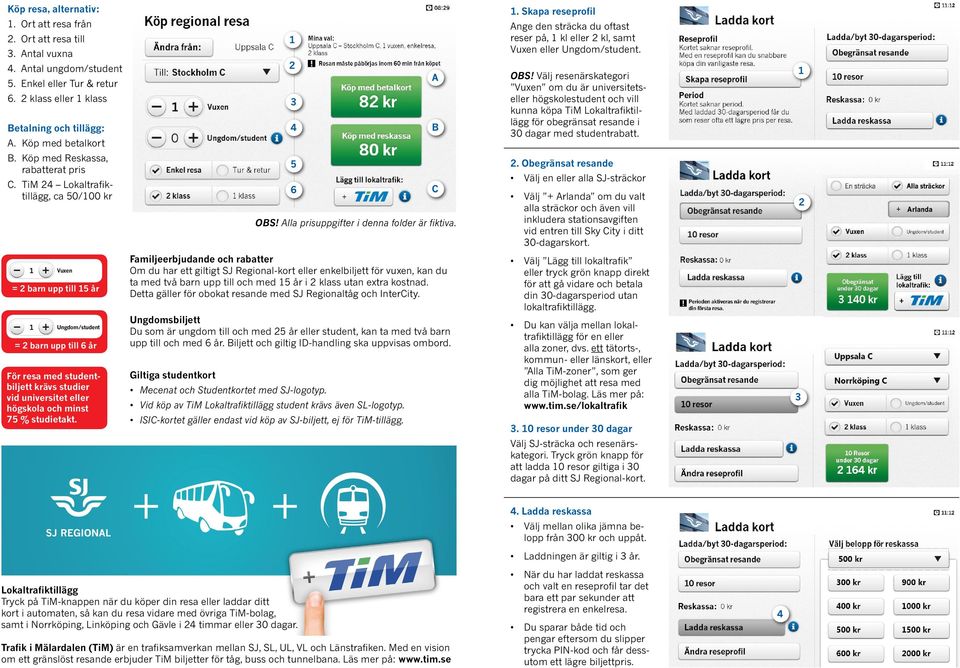 Skapa reseprofil Ange den sträcka du oftast reser på, 1 kl eller 2 kl, samt Vuxen eller Ungdom/student. OBS!