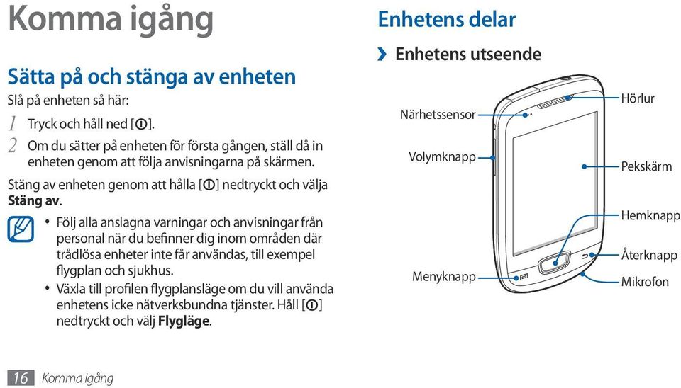 Följ alla anslagna varningar och anvisningar från personal när du befinner dig inom områden där trådlösa enheter inte får användas, till exempel flygplan och sjukhus.