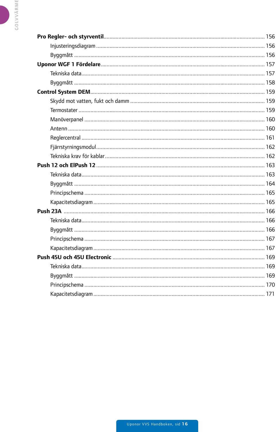 .. 162 Push 12 och ElPush 12... 163 Tekniska data... 163 Byggmått... 164 Principschema... 165 Kapacitetsdiagram... 165 Push 23A... 166 Tekniska data... 166 Byggmått.