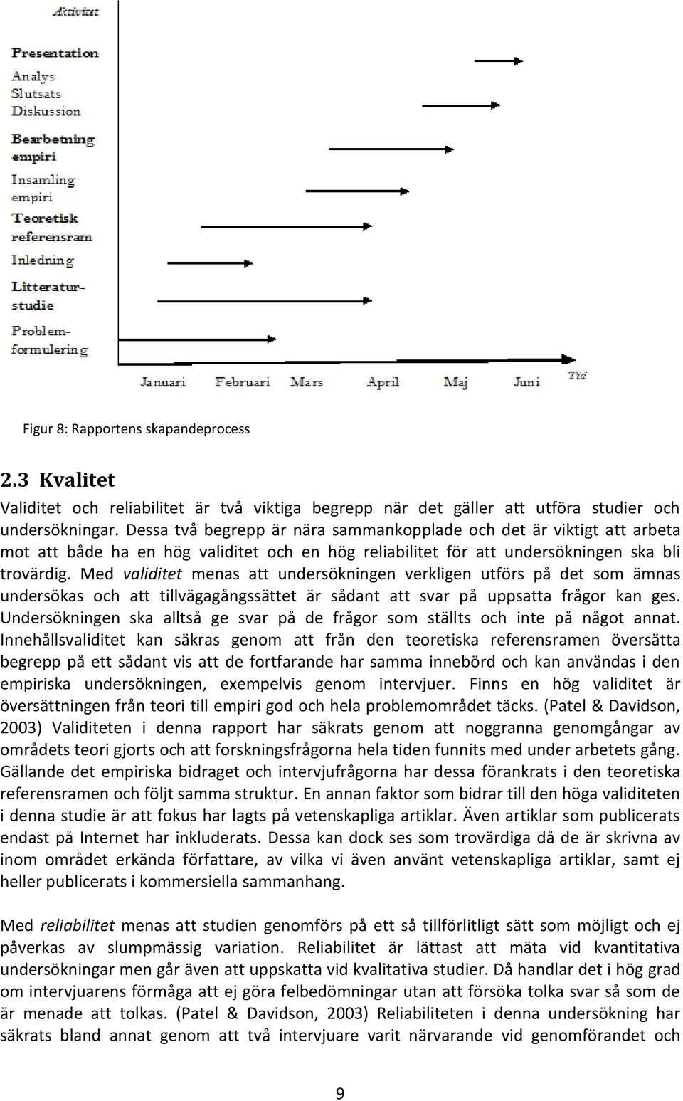 Med validitet menas att undersökningen verkligen utförs på det som ämnas undersökas och att tillvägagångssättet är sådant att svar på uppsatta frågor kan ges.