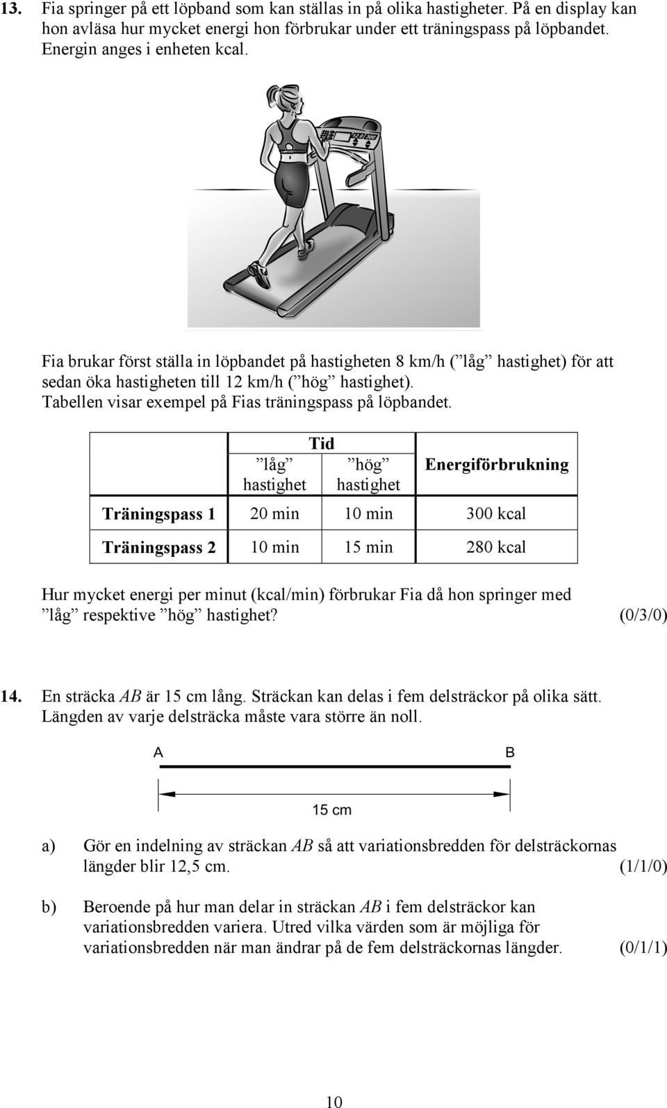 låg hastighet Tid hög hastighet Energiförbrukning Träningspass 1 0 min 10 min 300 kcal Träningspass 10 min 15 min 80 kcal Hur mycket energi per minut (kcal/min) förbrukar Fia då hon springer med låg