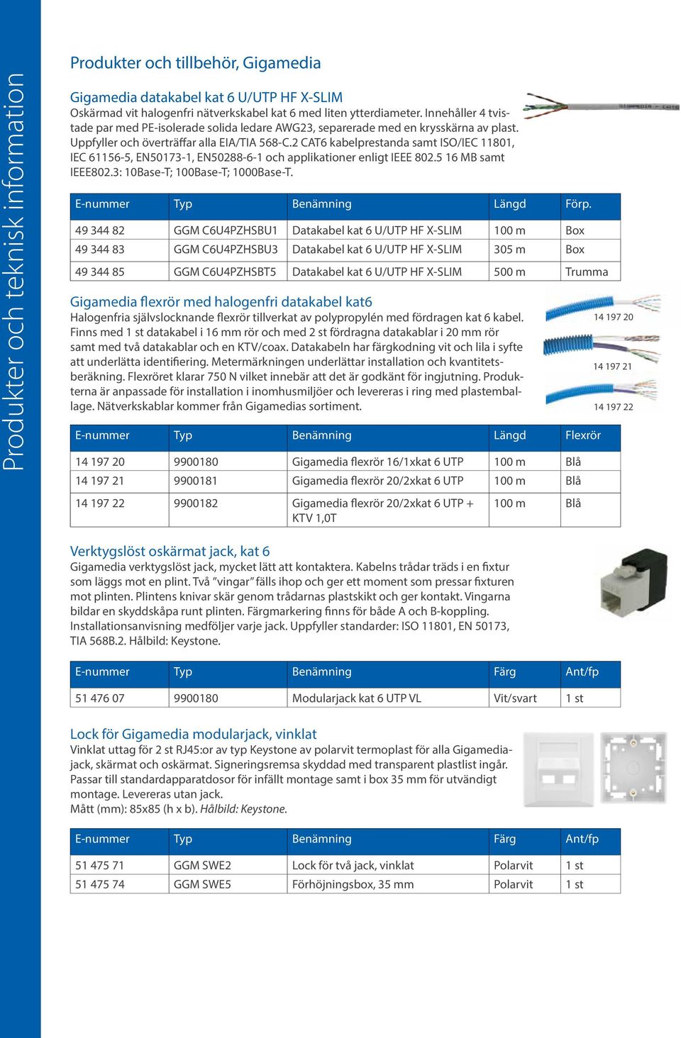 2 CAT6 kabelprestanda samt ISO/IEC 11801, IEC 61156-5, EN50173-1, EN50288-6-1 och applikationer enligt IEEE 802.5 16 MB samt IEEE802.3: 10Base-T; 100Base-T; 1000Base-T.