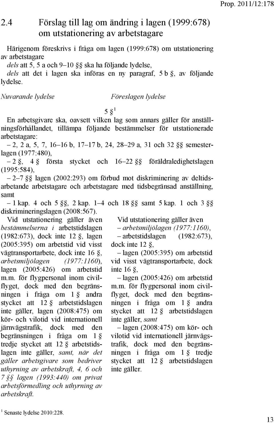 Nuvarande lydelse Föreslagen lydelse 5 1 En arbetsgivare ska, oavsett vilken lag som annars gäller för anställningsförhållandet, tillämpa följande bestämmelser för utstationerade arbetstagare: 2, 2