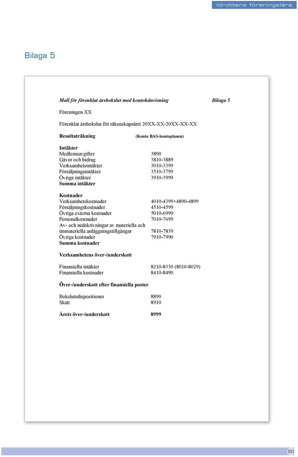 Försäljningskostnader 4510-4599 Övriga externa kostnader 5010-6999 Personalkostnader 7010-7699 Av- och nedskrivningar av materiella och immateriella anläggningstillgångar 7810-7839 Övriga kostnader