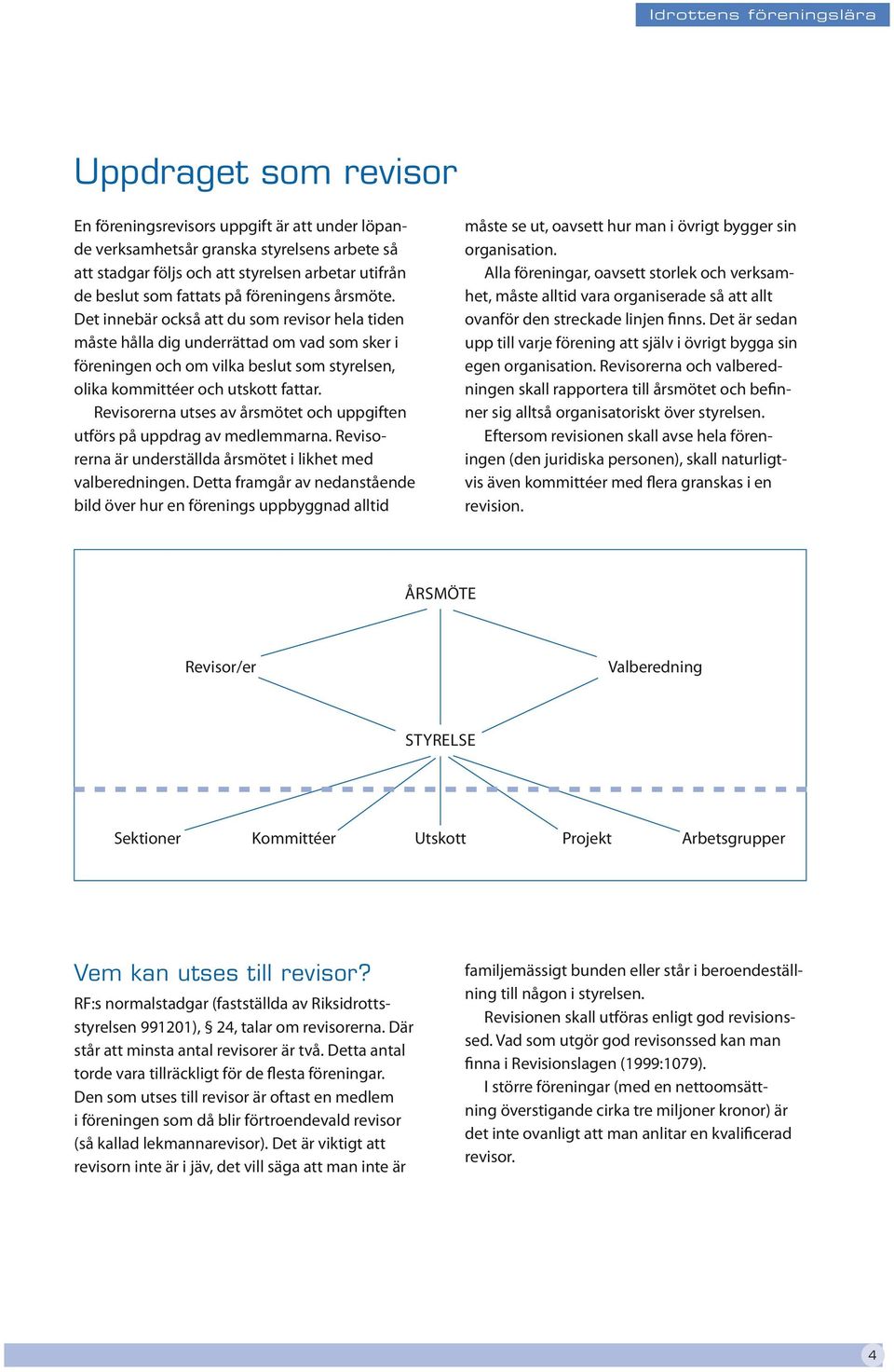 Revisorerna utses av årsmötet och uppgiften utförs på uppdrag av medlemmarna. Revisorerna är underställda årsmötet i likhet med valberedningen.