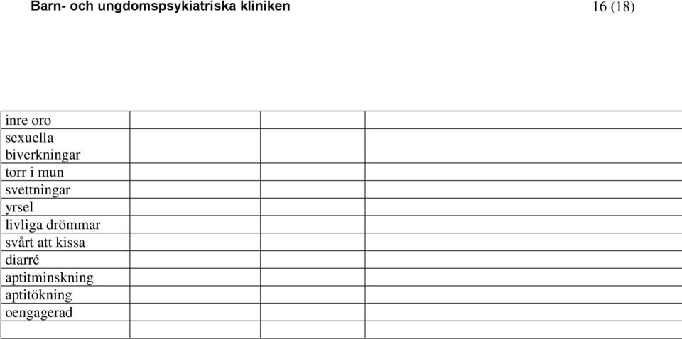 mun svettningar yrsel livliga drömmar svårt