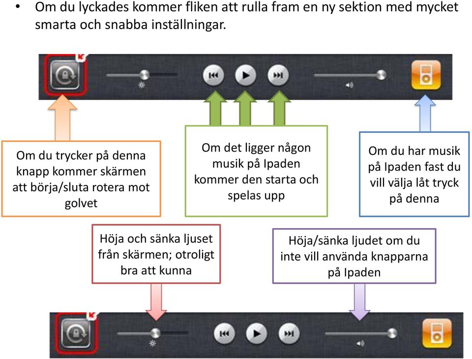 Ipaden kommer den starta och spelas upp Om du har musik på Ipaden fast du vill välja låt tryck på denna Höja