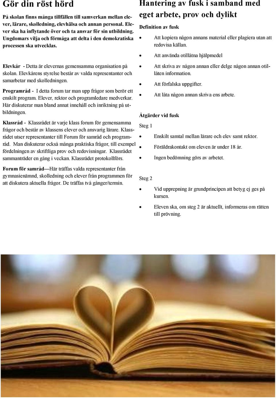 Elevkårens styrelse består av valda representanter och samarbetar med skolledningen. Programråd - I detta forum tar man upp frågor som berör ett enskilt program.