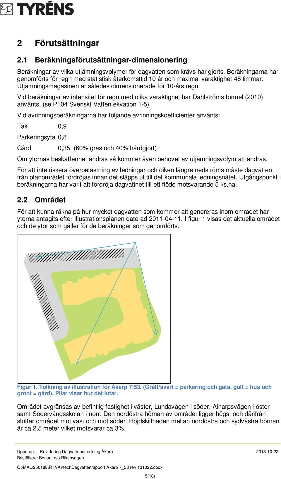 Vid beräkningar av intensitet för regn med olika varaktighet har Dahlströms formel (2010) använts, (se P104 Svenskt Vatten ekvation 1-5).