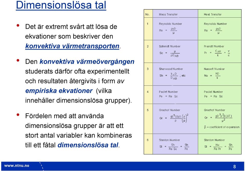 Den konvektiva värmeövergången studerats därför ofta experimentellt och resultaten återgivits i form