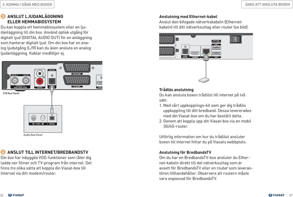 Kablar medföljer ej. Audio Rear Panel 4 ANSLUT TILL INTERNET/BREDBANDSTV Din box har inbyggda VOD-funktioner som låter dig ladda ner filmer och TV-program från internet.