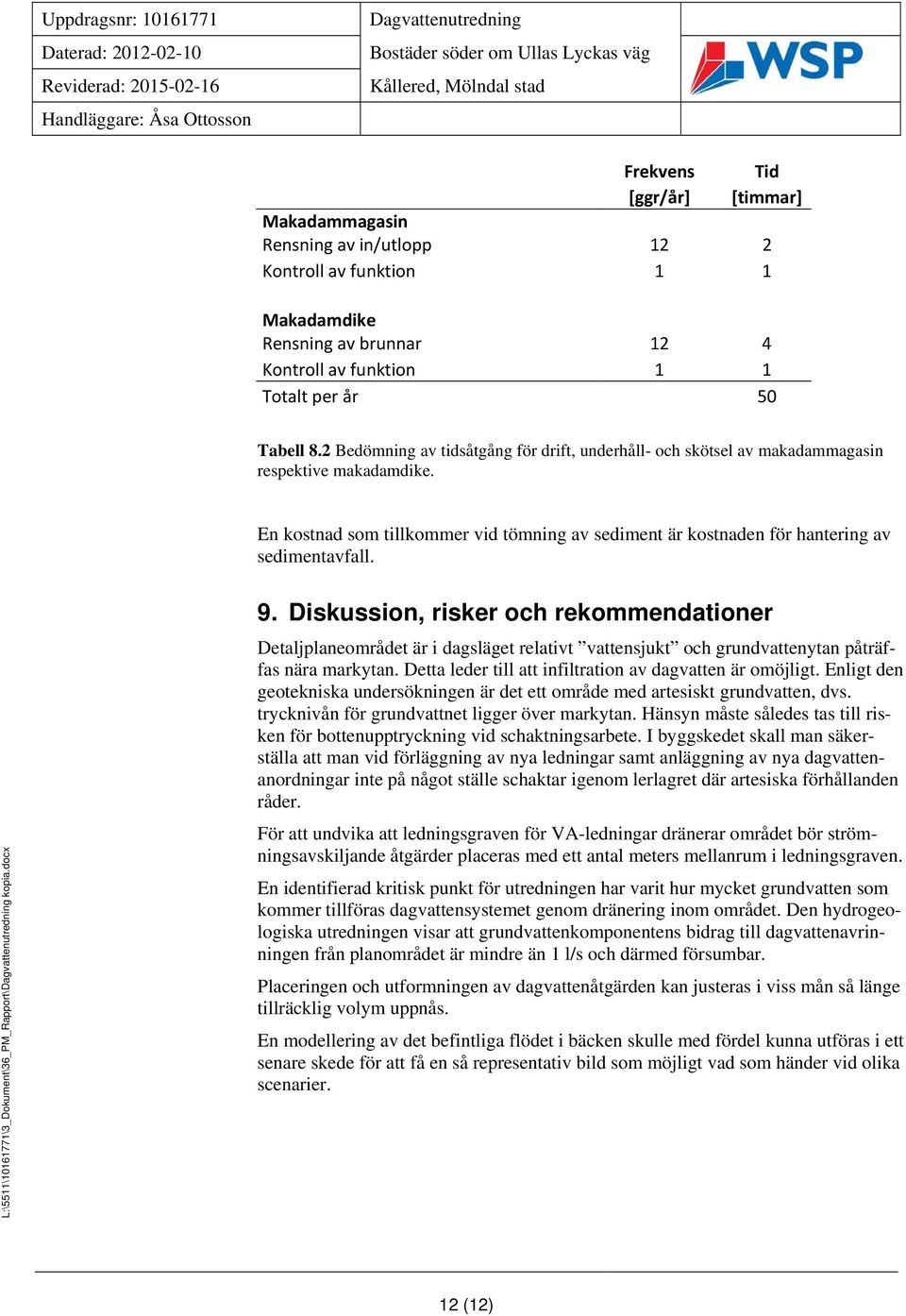 L:\5511\10161771\3_Dokument\36_PM_Rapport\ kopia.docx 9. Diskussion, risker och rekommendationer Detaljplaneområdet är i dagsläget relativt vattensjukt och grundvattenytan påträffas nära markytan.