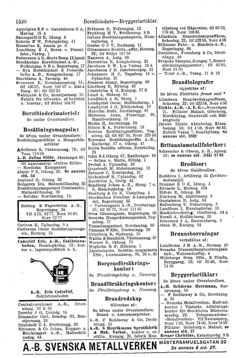 26 Djulstedt C J, Drottningg. 30 Ericsson & Ca Johan, Koppar- o. Bleckslageri A.-B., Malmskill- ~~4 Borsthindare- Bryggeriartiklar. A.-B. SVENSKA Appelgren E F o.