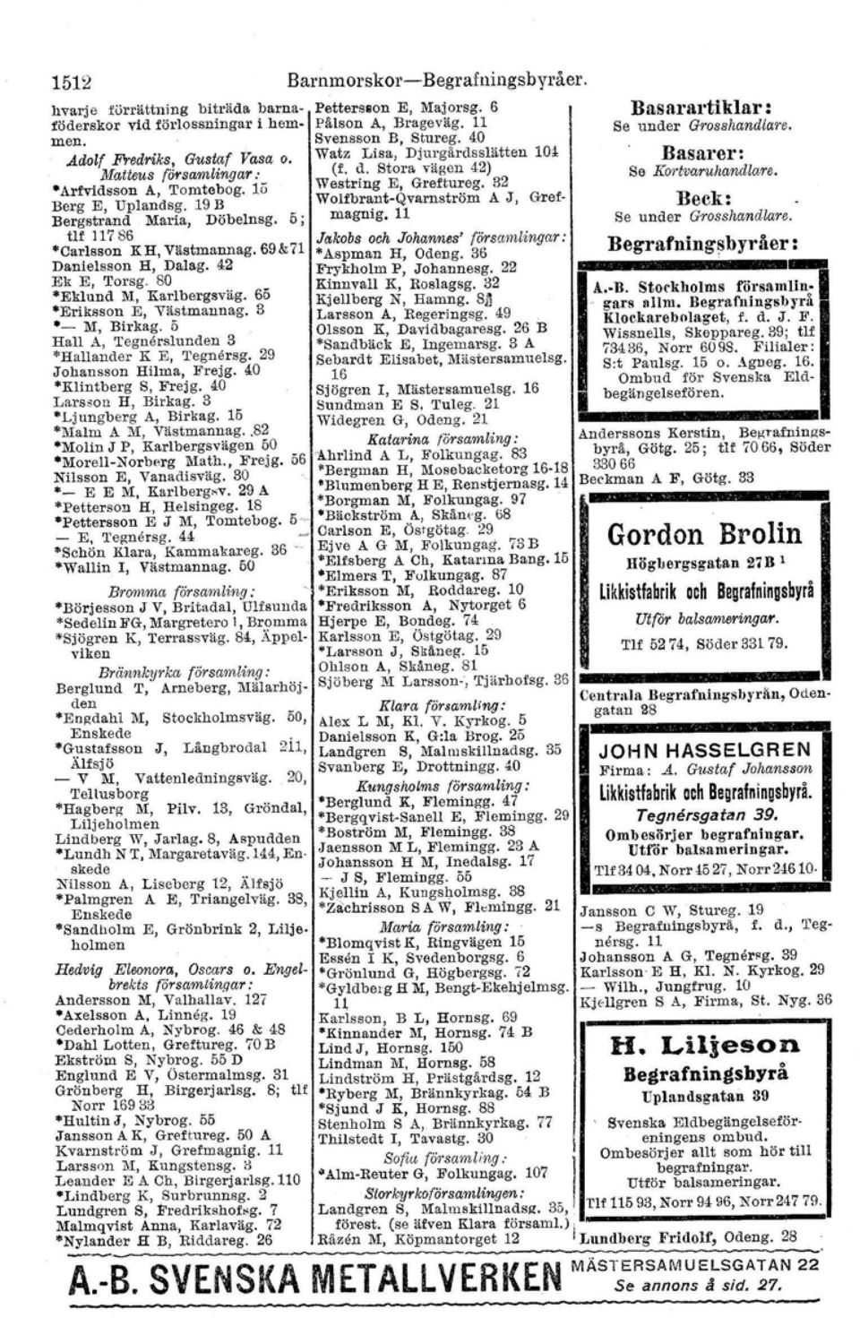 ö Hall A, 'i'egnerslunden 3 *Halla,llder K E, 'j'egnersg. 29 Johansson RUrna, F'rejg. 40 Klintberg S. Frejg. 40 Larsson H, Birkag. 3 Ljungberg A, Blrka.g. 15 -Malm A M, Västmannag.