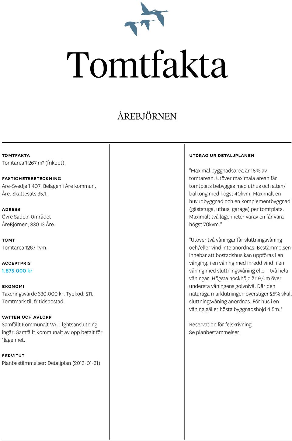 Samfällt Kommunalt avlopp betalt för 1lägenhet. Utdrag ur detaljplanen "Maximal byggnadsarea är 18% av tomtarean.