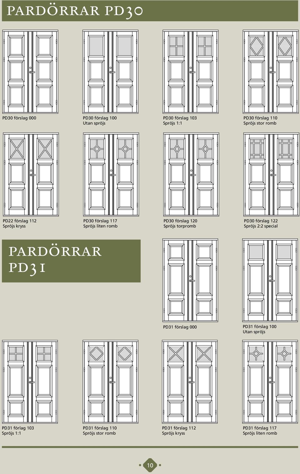 torpromb PD30 förslag 122 Spröjs 2:2 special pardörrar pd31 PD31 förslag 000 PD31 förslag 100 Utan spröjs PD31