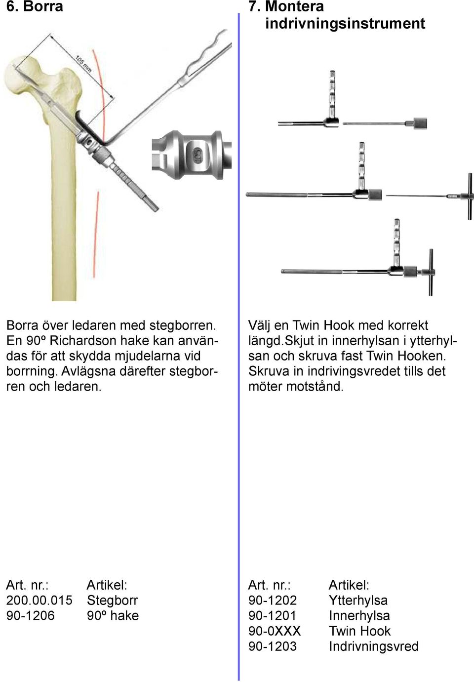 Avlägsna därefter stegborren och ledaren. Välj en Twin Hook med korrekt längd.