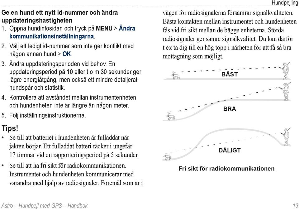 En uppdateringsperiod på 10 eller t o m 30 sekunder ger lägre energiåtgång, men också ett mindre detaljerat hundspår och statistik. 4.