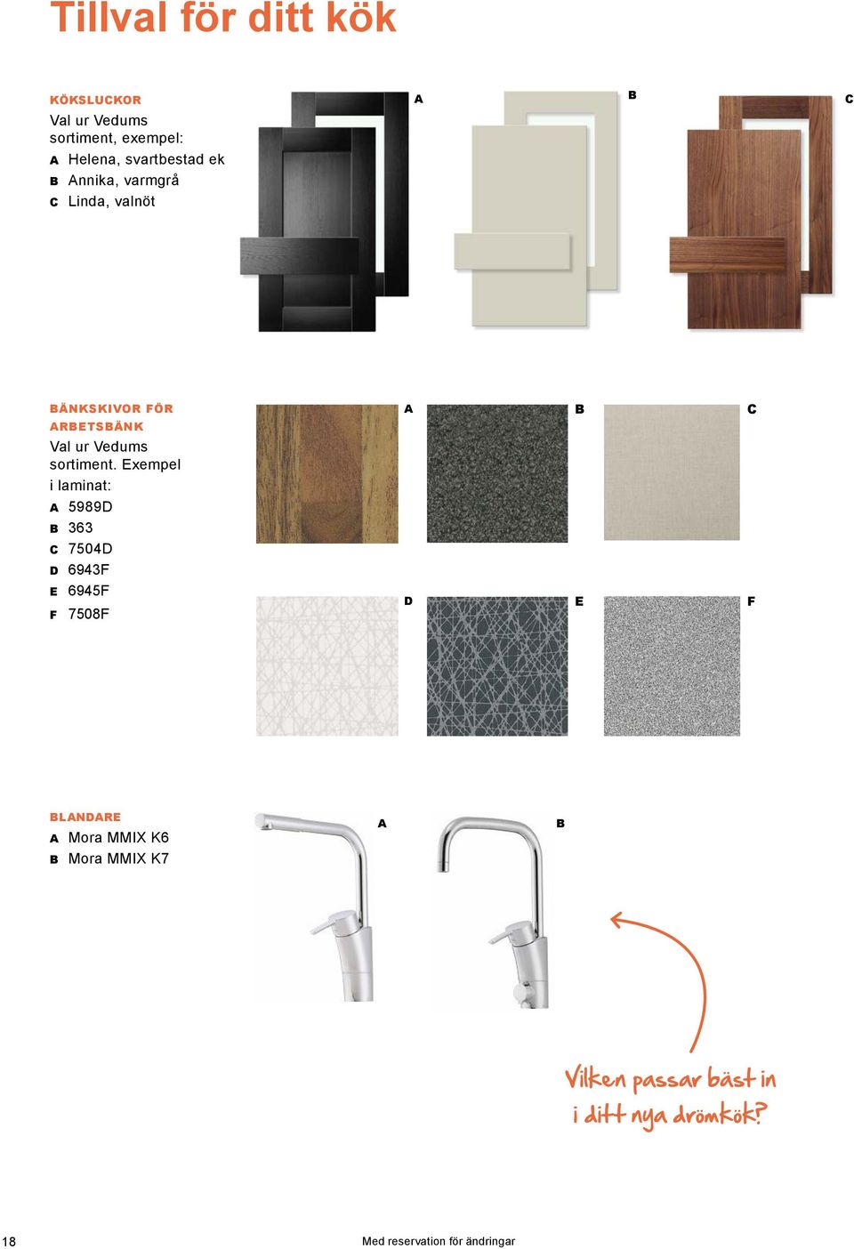 Exempel i laminat: A 5989D B 363 C 7504D D 6943F E 6945F F 7508F D E F BLANDARE A Mora MMIX