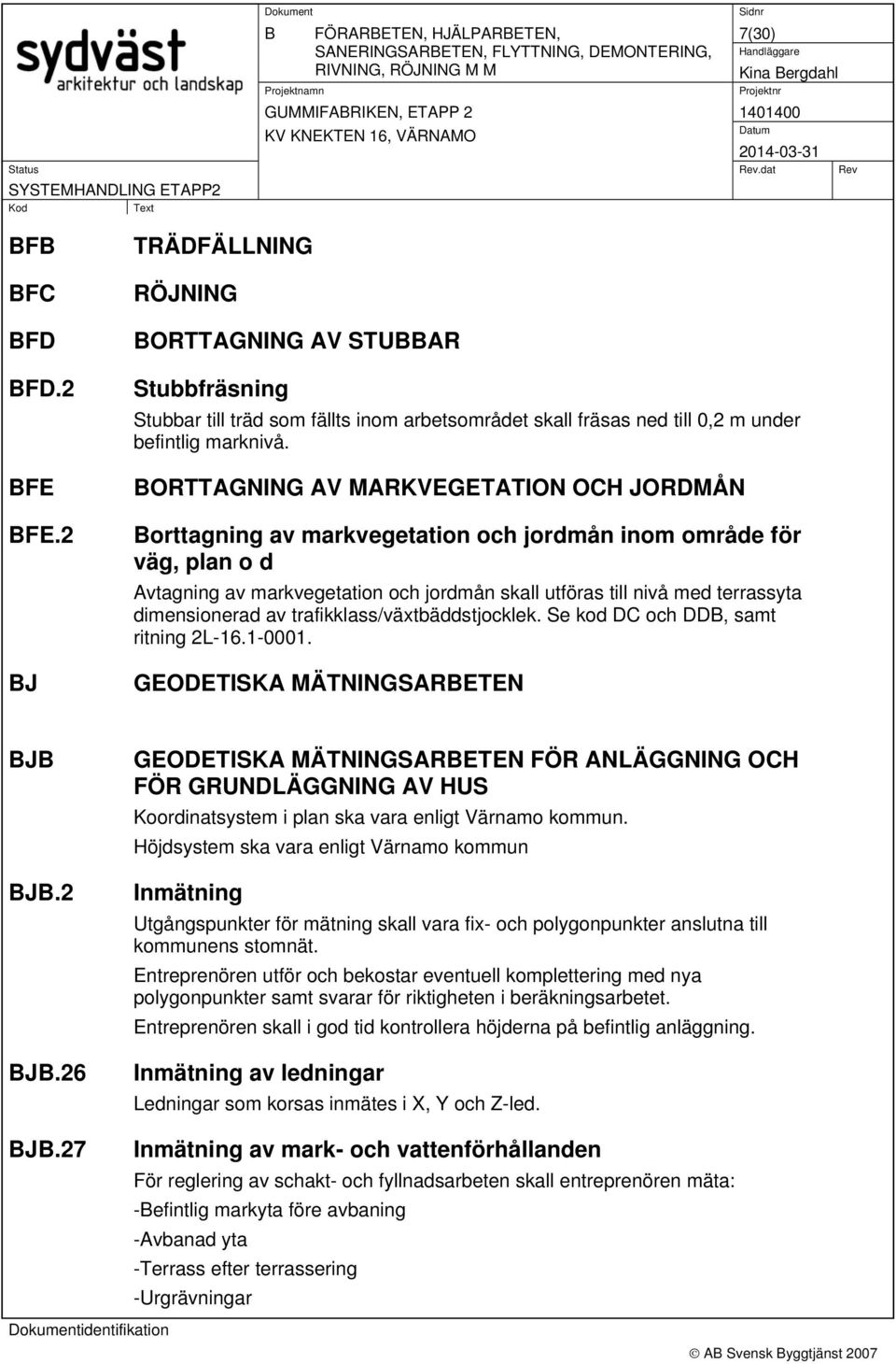 ORTTAGNING AV MARKVEGETATION OCH JORDMÅN orttagning av markvegetation och jordmån inom område för väg, plan o d Avtagning av markvegetation och jordmån skall utföras till nivå med terrassyta