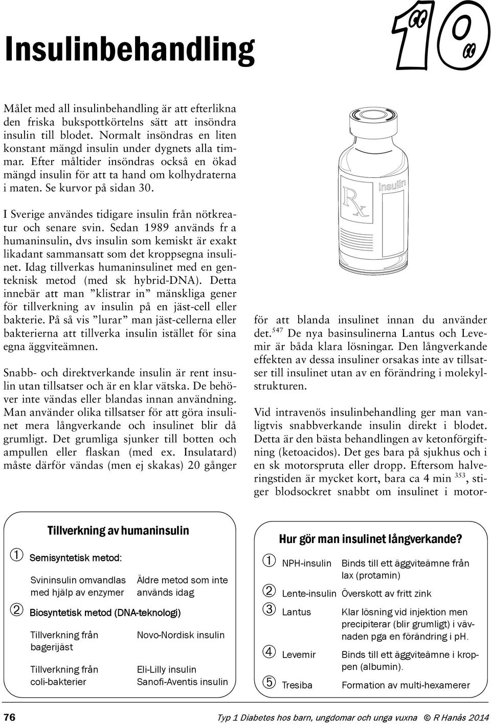 I Sverige användes tidigare insulin från nötkreatur och senare svin. Sedan 1989 används fr a humaninsulin, dvs insulin som kemiskt är exakt likadant sammansatt som det kroppsegna insulinet.