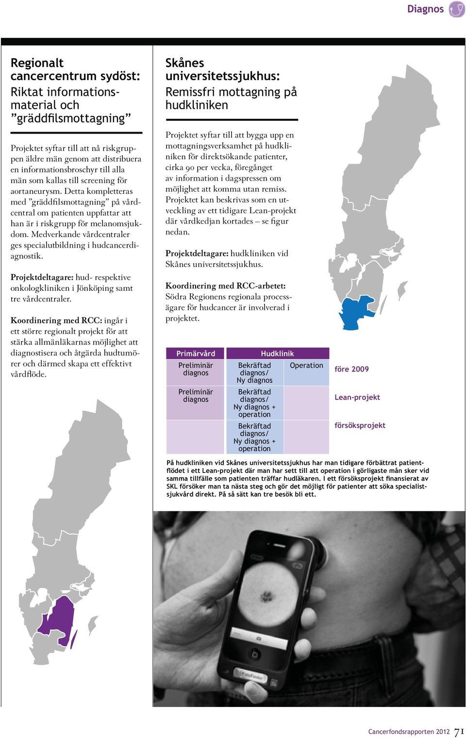 Medverkande vårdcentraler ges specialutbildning i hudcancerdiagnostik. Projektdeltagare: hud- respektive onkologkliniken i Jönköping samt tre vårdcentraler.