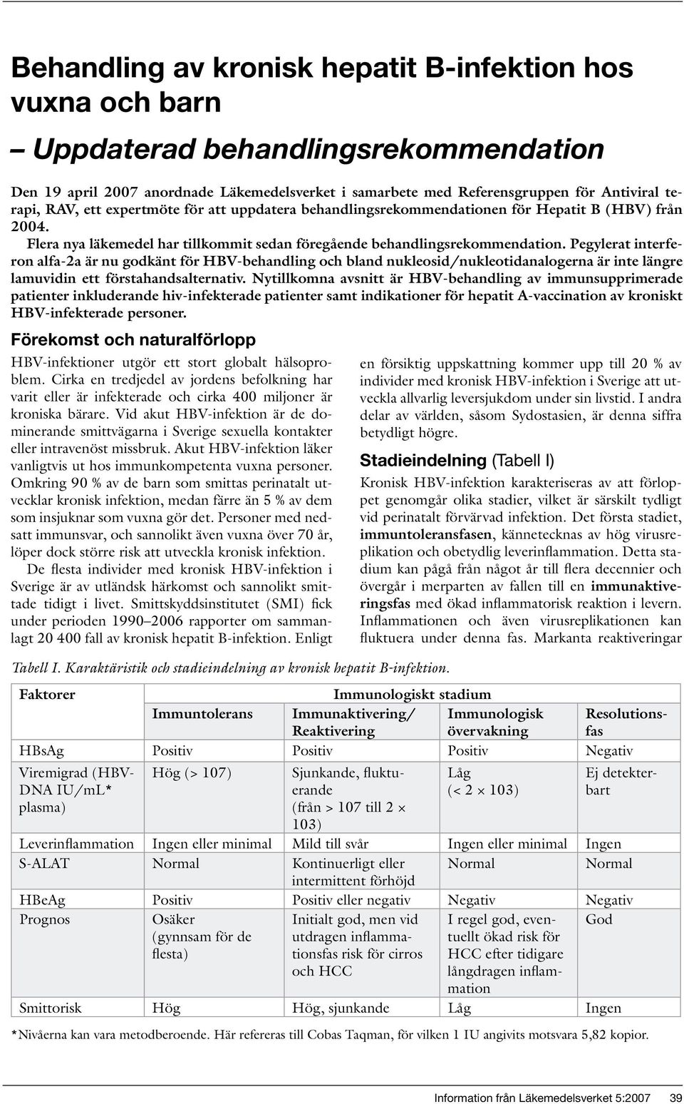 Pegylerat interferon alfa-2a är nu godkänt för HBV-behandling och bland nukleosid/nukleotidanalogerna är inte längre lamuvidin ett förstahandsalternativ.