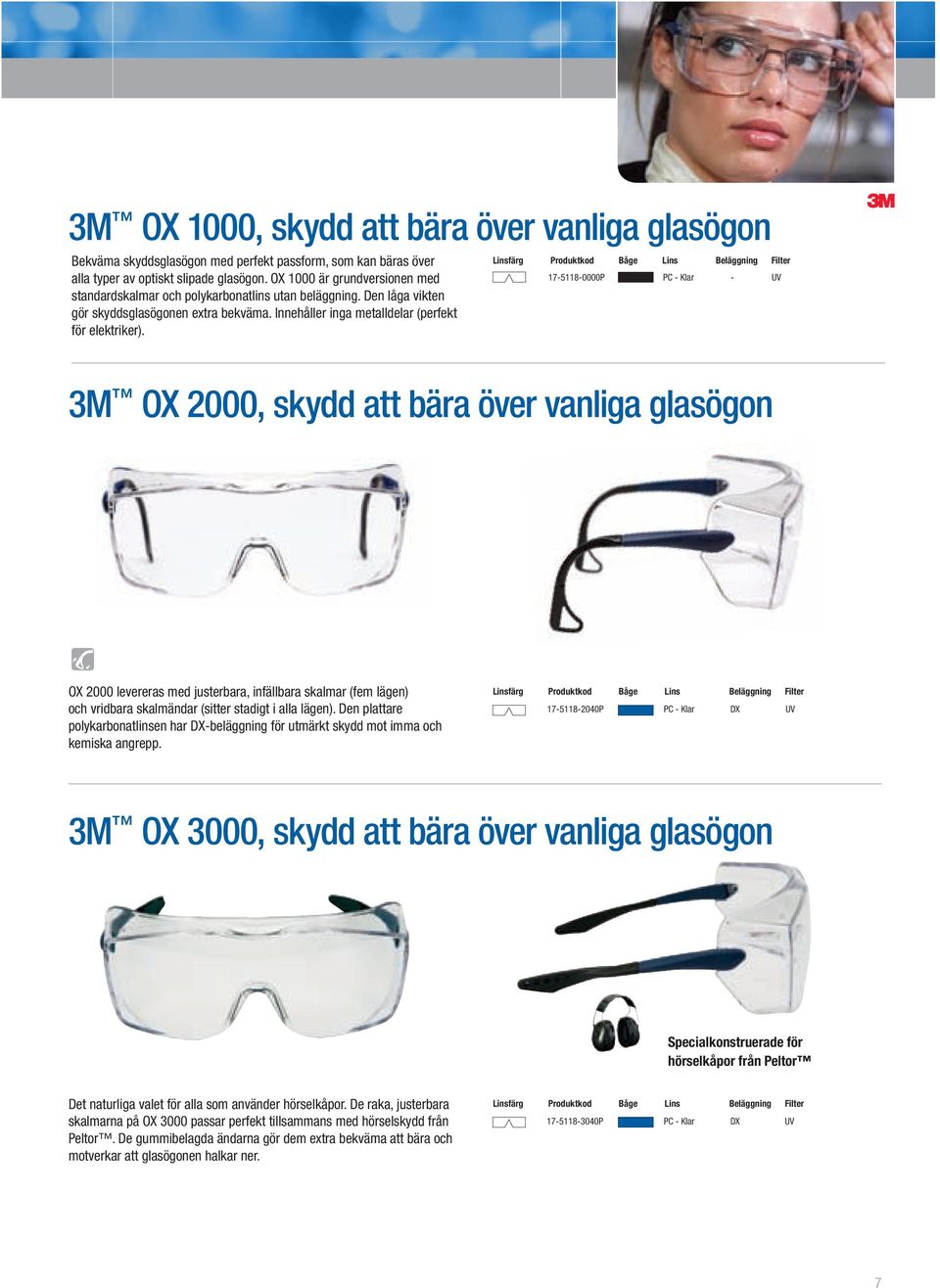 färg 17-5118-0000P - 3M O 2000, skydd att bära över vanliga glasögon Komfort O 2000 levereras med justerbara, infällbara skalmar (fem lägen) och vridbara skalmändar (sitter stadigt i alla lägen).