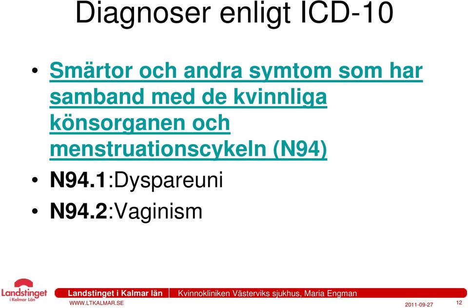 könsorganen och menstruationscykeln (N94)