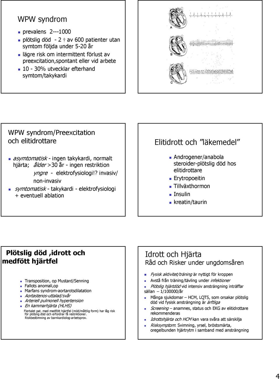 ? invasiv/ non-invasiv symtomatisk - takykardi - elektrofysiologi + eventuell ablation Elitidrott och läkemedel Androgener/anabola steroider-plötslig död hos elitidrottare Erytropoeitin