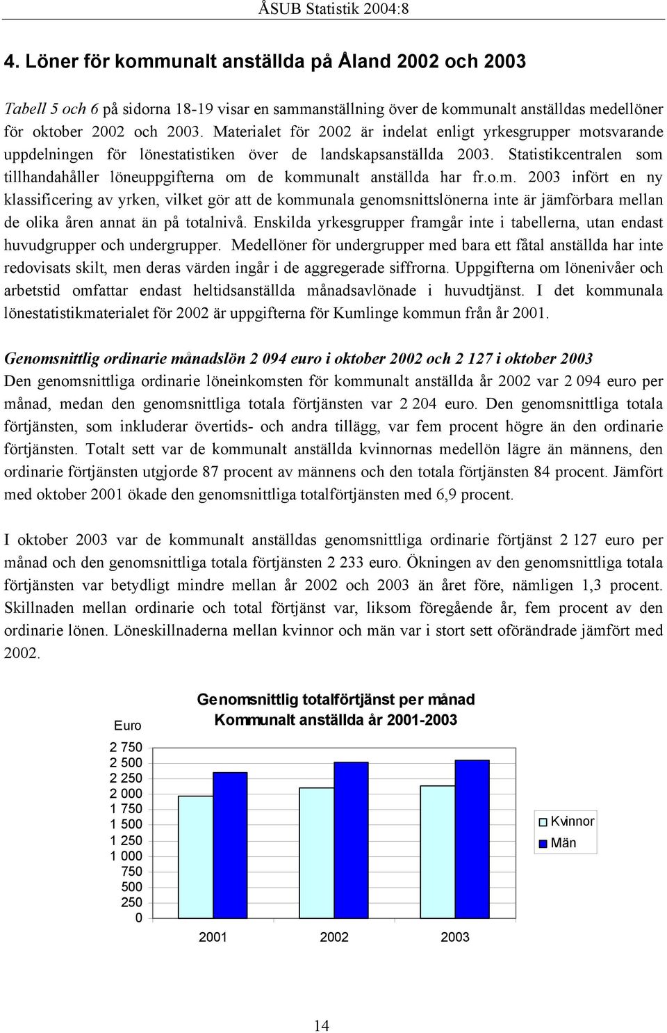 Statistikcentralen som tillhandahåller löneuppgifterna om de kommunalt anställda har fr.o.m. 2003 infört en ny klassificering av yrken, vilket gör att de kommunala genomsnittslönerna inte är jämförbara mellan de olika åren annat än på totalnivå.