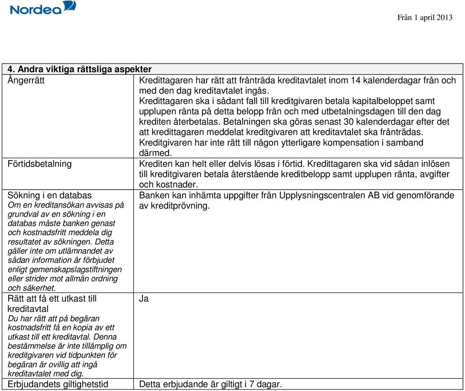 Betalningen ska göras senast 30 kalenderdagar efter det att kredittagaren meddelat kreditgivaren att kreditavtalet ska frånträdas.