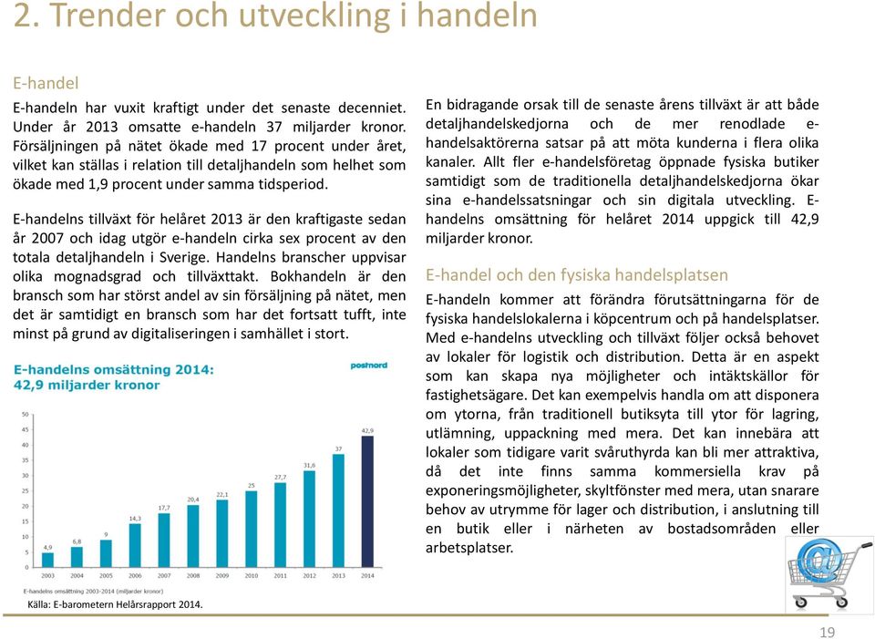 E-handelns tillväxt för helåret 2013 är den kraftigaste sedan år 2007 och idag utgör e-handeln cirka sex procent av den totala detaljhandeln i Sverige.