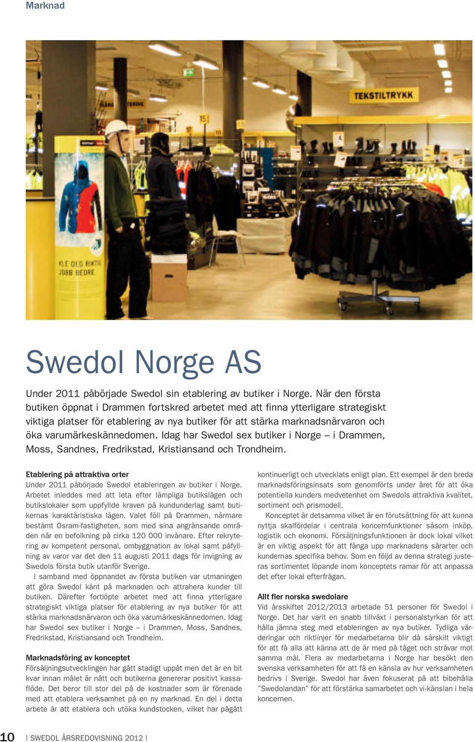 varumärkeskännedomen. Idag har Swedol sex butiker i Norge i Drammen, Moss, Sandnes, Fredrikstad, Kristiansand och Trondheim.