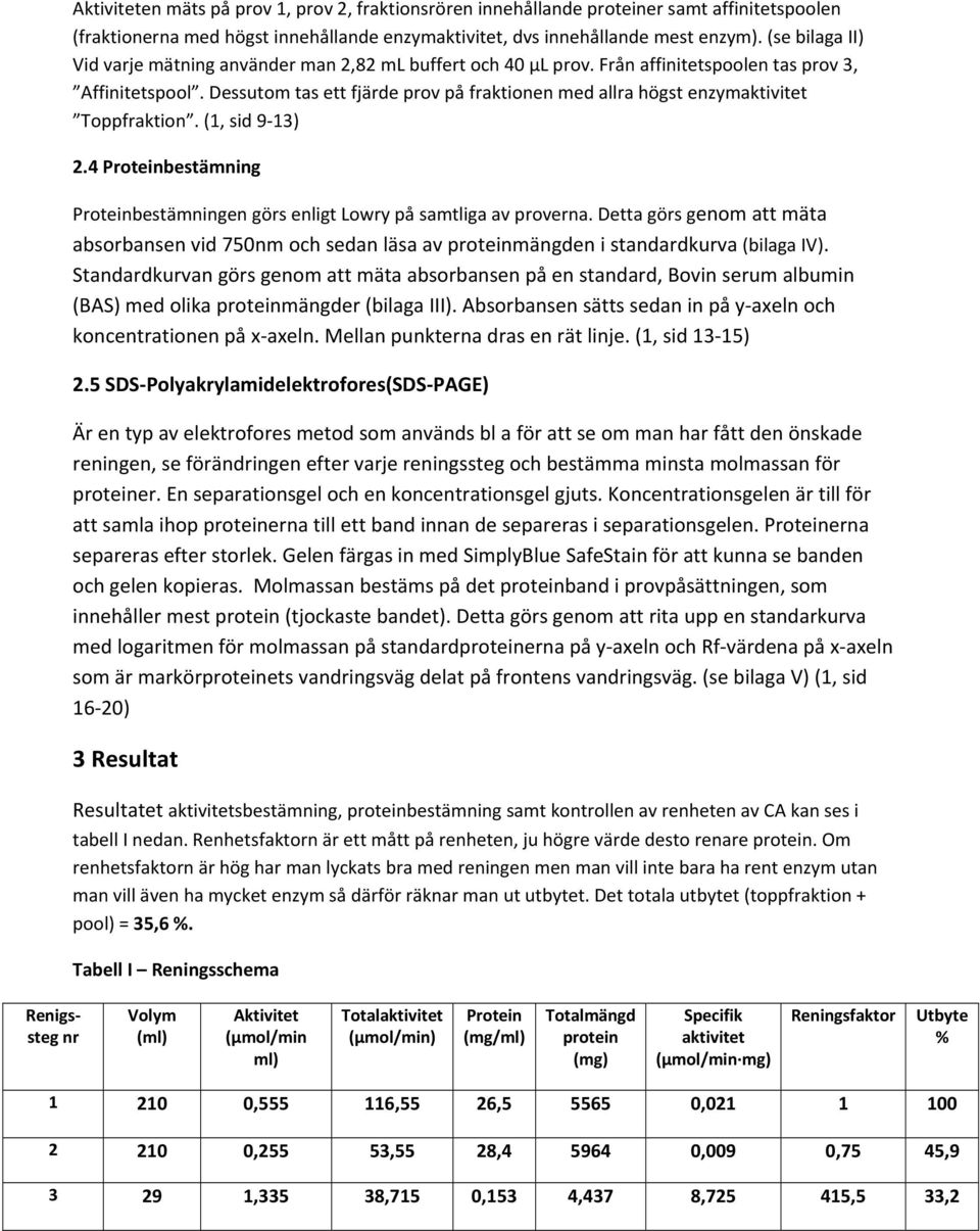 Dessutom tas ett fjärde prov på fraktionen med allra högst enzymaktivitet Toppfraktion. (1, sid 9 13) 2.4 Proteinbestämning Proteinbestämningen görs enligt Lowry på samtliga av proverna.