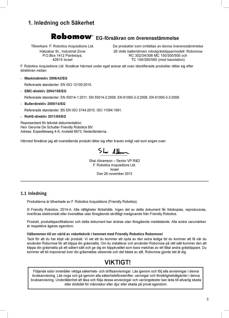 150/300/500 och TC 150/300/500 (med basstation) F. Robotics Acquisitions Ltd.