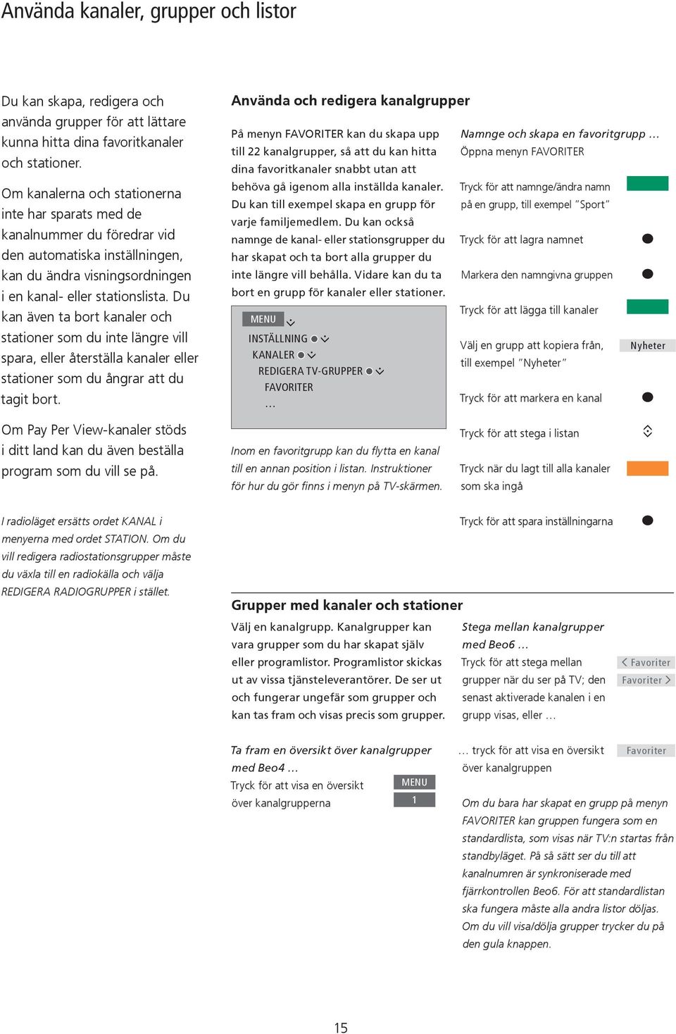 Du kan även ta bort kanaler och stationer som du inte längre vill spara, eller återställa kanaler eller stationer som du ångrar att du tagit bort.