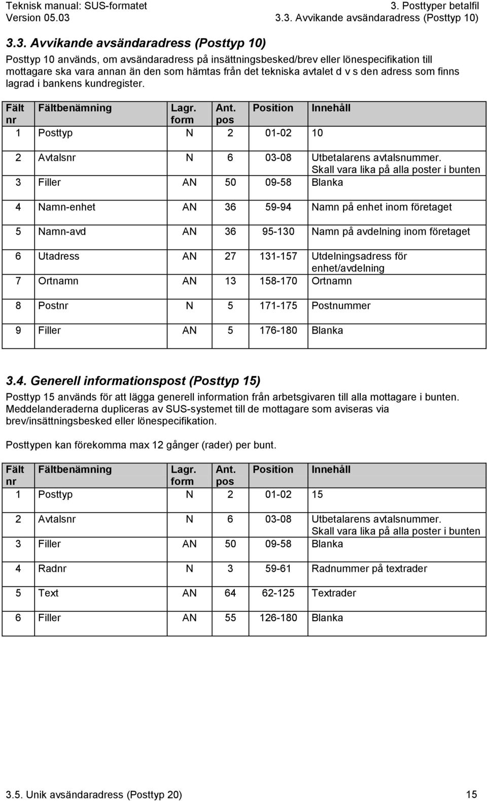 Position Innehåll 1 Posttyp N 2 01-02 10 2 Avtals N 6 03-08 Utbetalarens avtalsnummer.