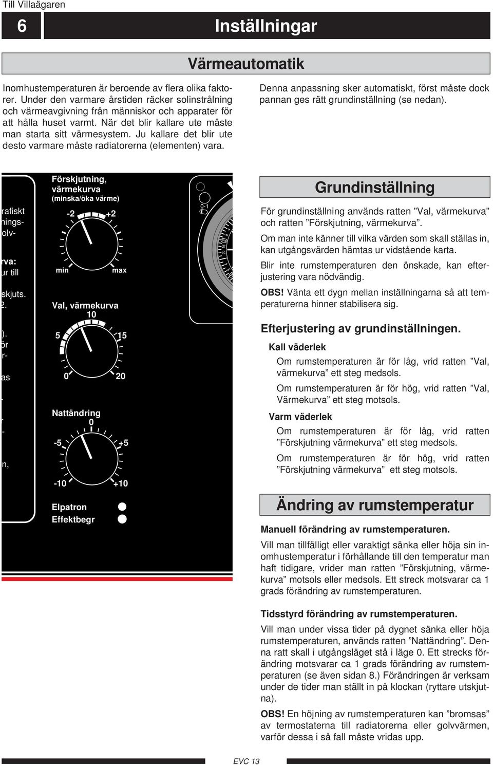 Ju kallare det blir ute desto varmare måste radiatorerna (elementen) vara. Denna anpassning sker automatiskt, först måste dock pannan ges rätt grundinställning (se nedan).