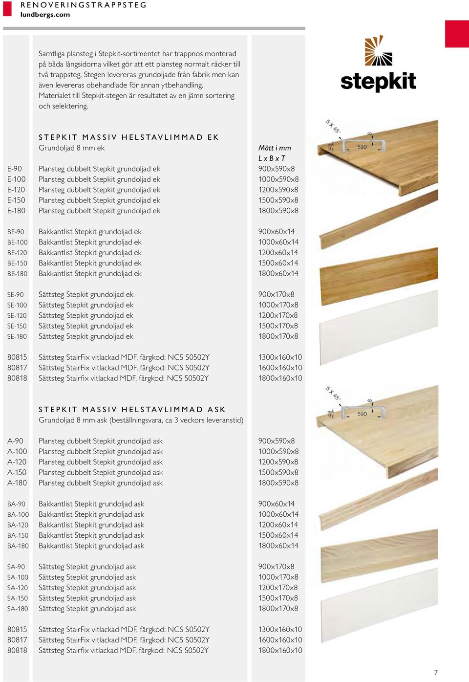 STEPKIT MASSIV HELSTAVLIMMAD EK Grundoljad 8 mm ek L x B x T E-90 Plansteg dubbelt Stepkit grundoljad ek 900x590x8 E-100 Plansteg dubbelt Stepkit grundoljad ek 1000x590x8 E-120 Plansteg dubbelt