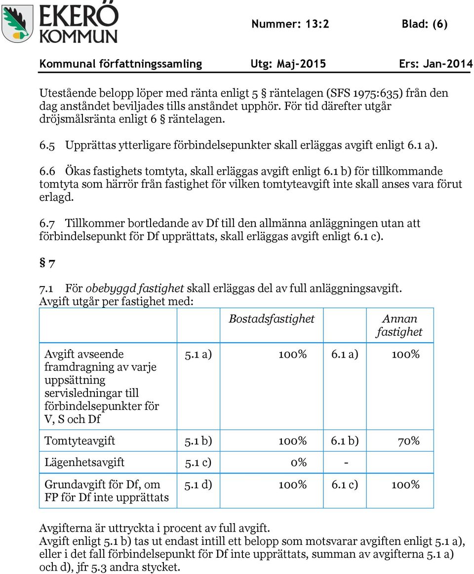 1 b) för tillkommande tomtyta som härrör från fastighet för vilken tomtyteavgift inte skall anses vara förut erlagd. 6.