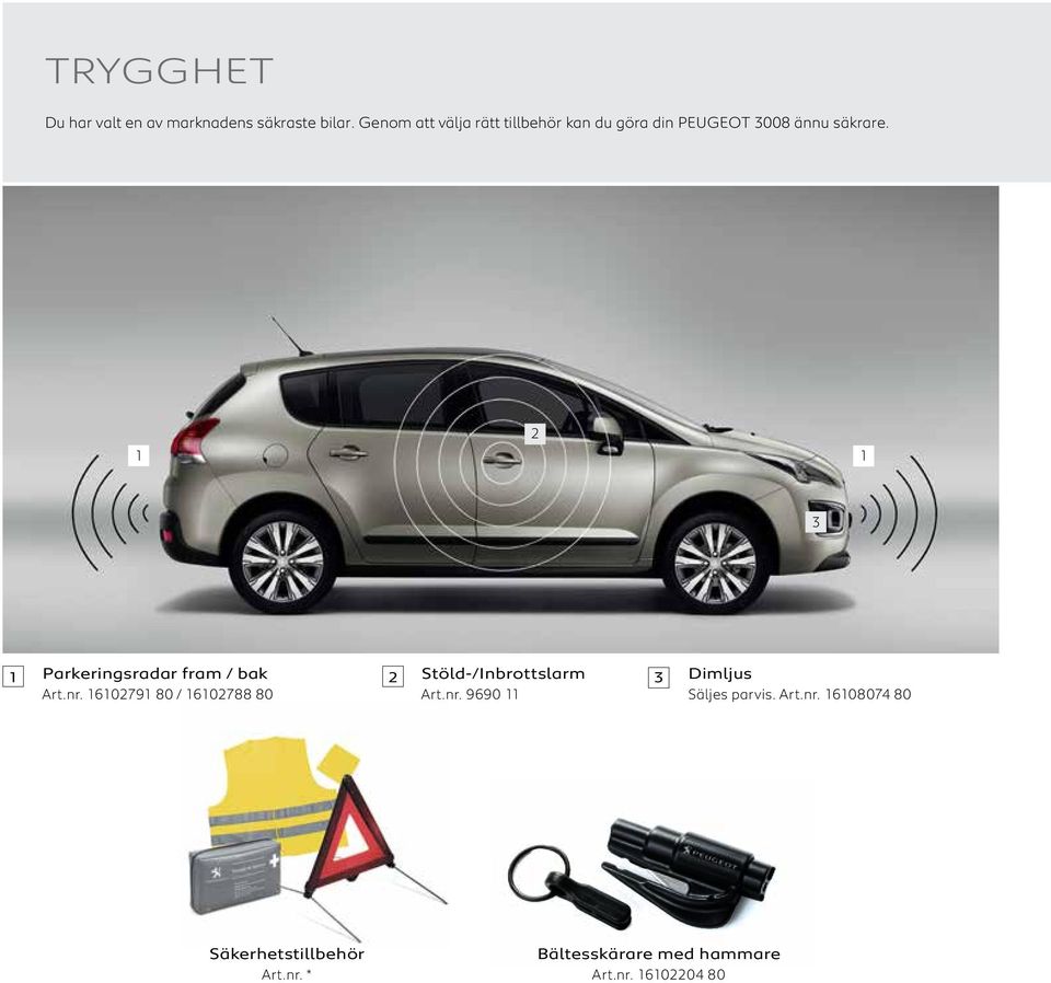 1 2 1 3 1 Parkeringsradar fram / bak 2 Stöld-/Inbrottslarm Art.nr.