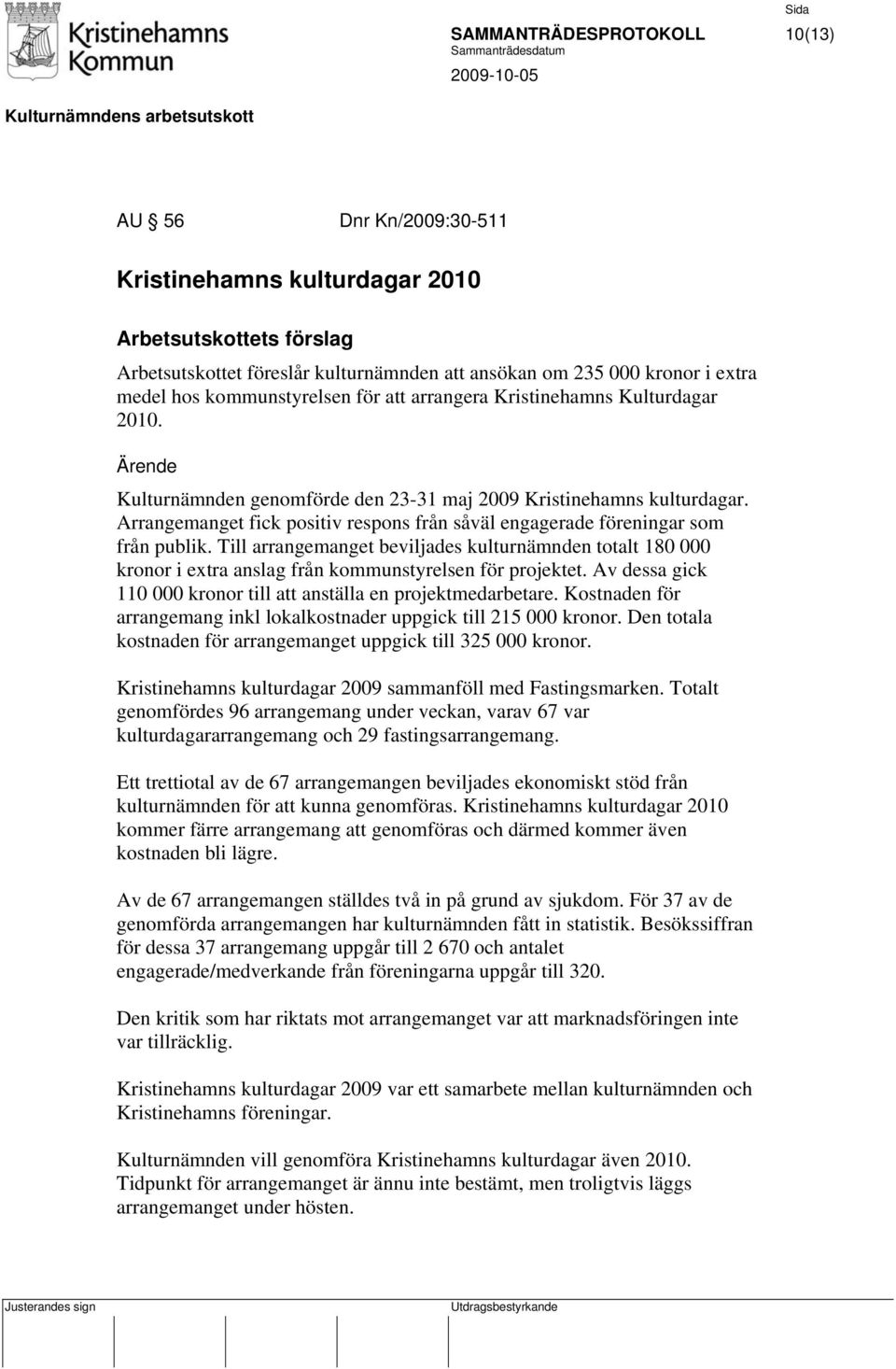 Till arrangemanget beviljades kulturnämnden totalt 180 000 kronor i extra anslag från kommunstyrelsen för projektet. Av dessa gick 110 000 kronor till att anställa en projektmedarbetare.