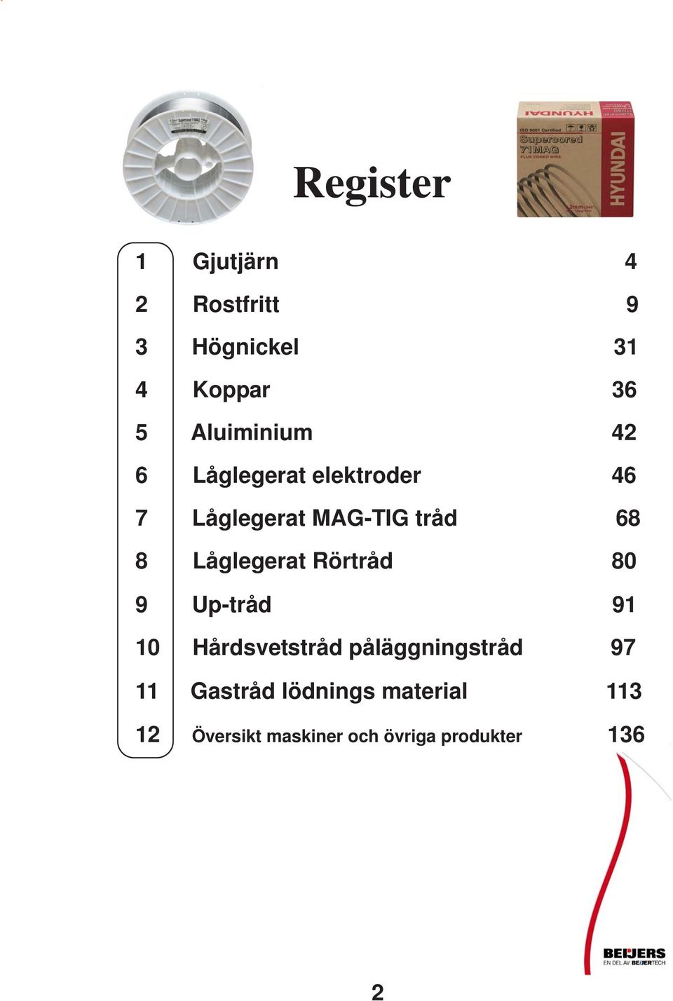 Låglegerat Rörtråd 80 9 Up-tråd 91 10 Hårdsvetstråd påläggningstråd 97